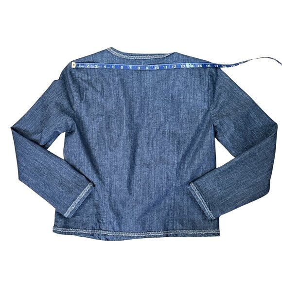 Christopher & Banks Open Front Denim Jacket Braided Silver Thread Trim - Large - Picture 8 of 10